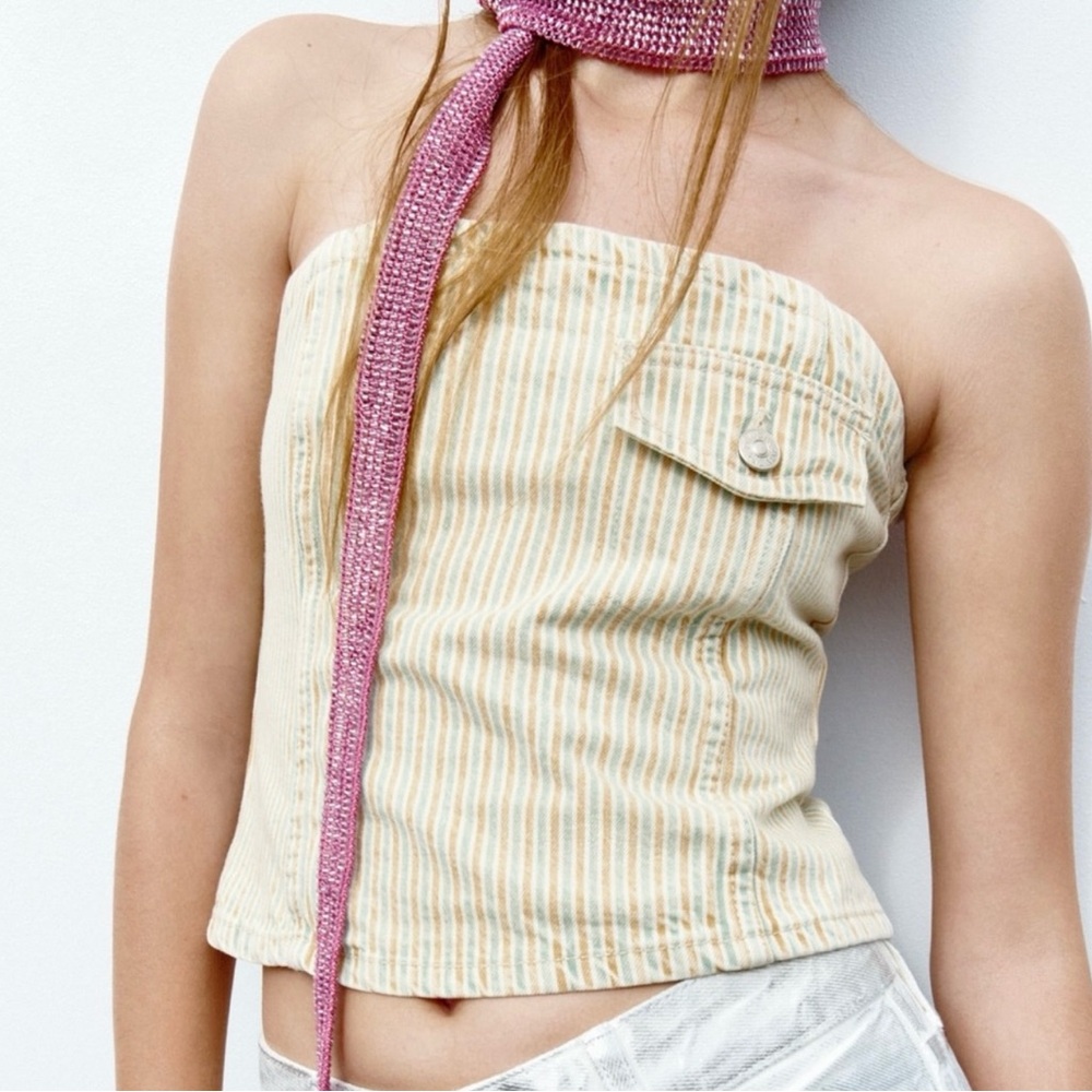 ZARA STRIPED TRF DENIM TOP